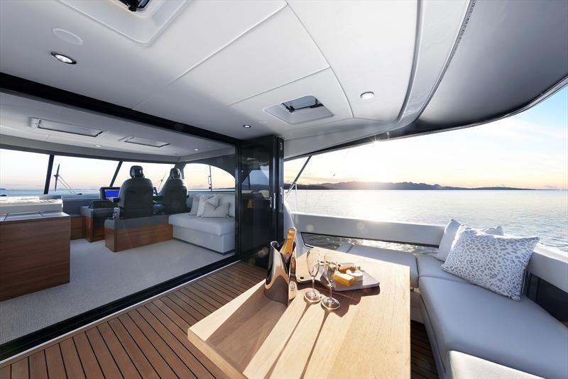 Many a boat would be happy to have the amenity of the bridge deck as their main deck - Maritimo M600 Black Edition - photo © Maritimo