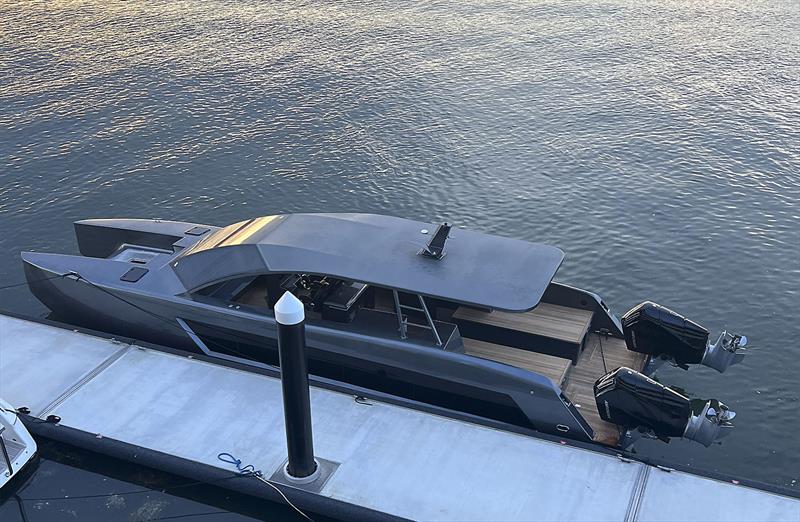 Stealth by look, and by nature. Anthracite powercat/centre console/day boat is also quick - like plus 50 knot type fast - photo © Pacific Projects Consultants