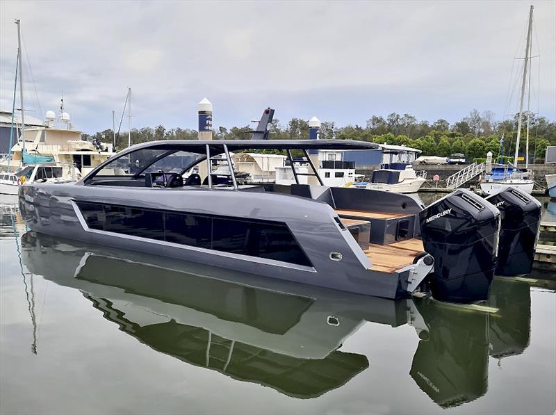 Stealth by look, and by nature. Anthracite powercat/centre console/day boat is also quick - like plus 50 knot type fast - photo © Pacific Projects Consultants