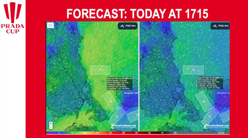 Wind 1715hrs - February 21, 2021 - Prada Cup Finals - Day 4 - photo © Predictwind.com