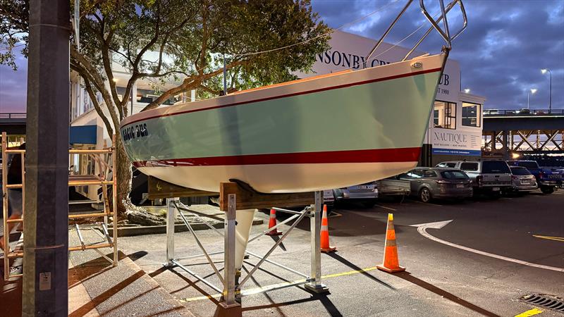 The 1976 World Quarter Ton Champion, Magic Bus, designed by Paul Whiting outside the Ponsonby Cruising Club ahead of his Tribute. - May 15, 2025 - photo © Richard Gladwell - Sail-World.com/nz