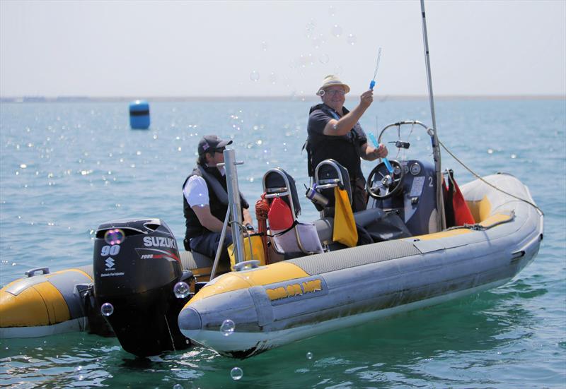 Peter Aitken blowing bubbles during the Wetsuit Outlet and Zhik International Moth World Championship 2023 photo copyright Mark Jardine taken at Weymouth & Portland National Sailing Academy and featuring the RIB class