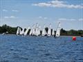 Aero 7s, 6 seconds from the Race 3 start, with race winner, Sammy Isaacs-Johnson, is at pin end during the RS Aero Spring Championships at Island Barn © Kate Symons