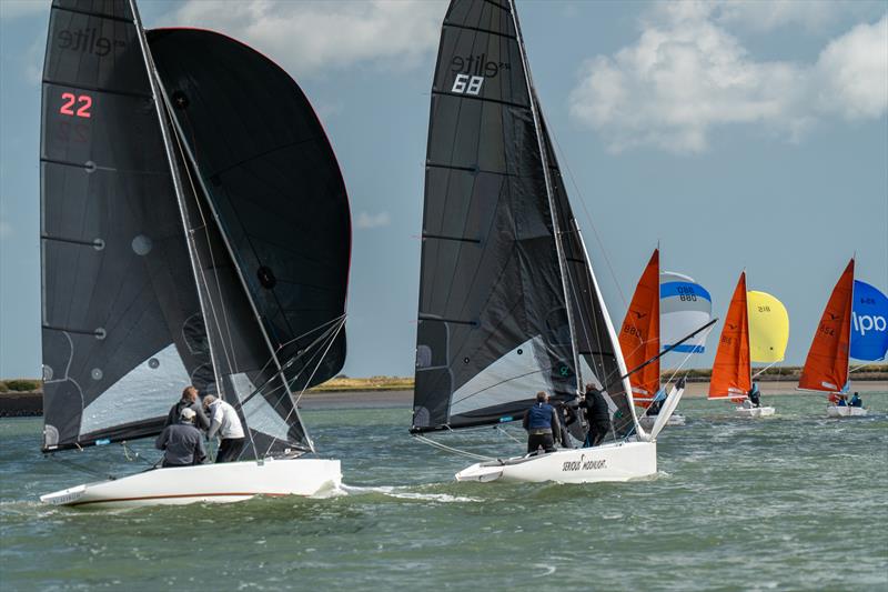 Serious Moonlight, Richard Bavin, Joey Thompson and Duncan Haley are leading the RS Elite fleet after the second day of Burnham Week 2024 photo copyright Petru Balau Sports Photography / sports.hub47.com taken at Royal Corinthian Yacht Club, Burnham and featuring the RS Elite class