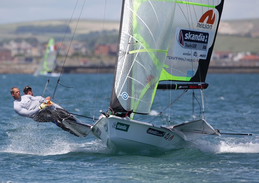 Chris Draper and Peter Greenhalgh from Great Britain racing in the 49er class on day 3 of the Skandia Sail for Gold Regatta, in Weymouth photo copyright onEdition / www.onEdition.com taken at  and featuring the  class
