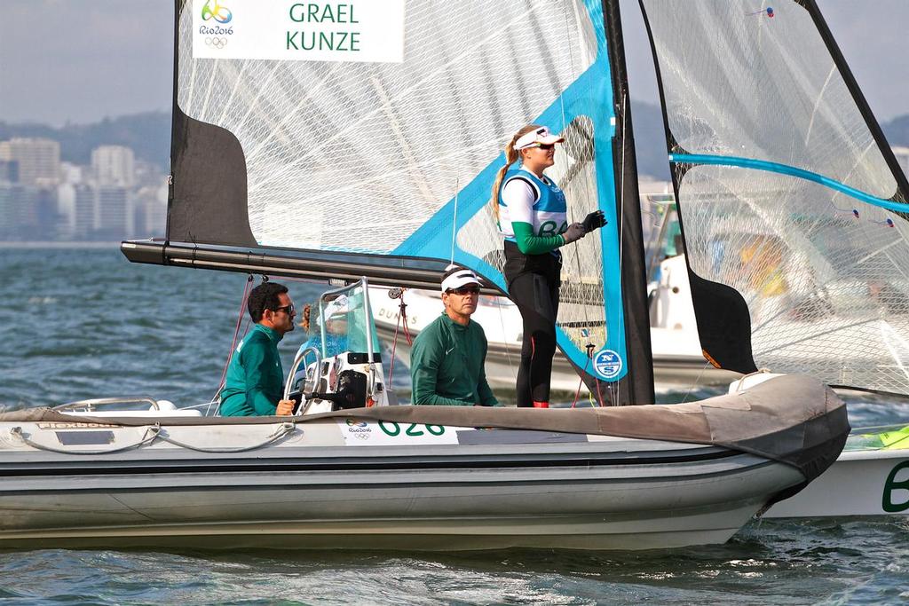 Brazilian sailing legend Torben Grael checks out the course ahead of the 49erFX medal race - 2016 Sailing Olympics - photo © Richard Gladwell www.photosport.co.nz