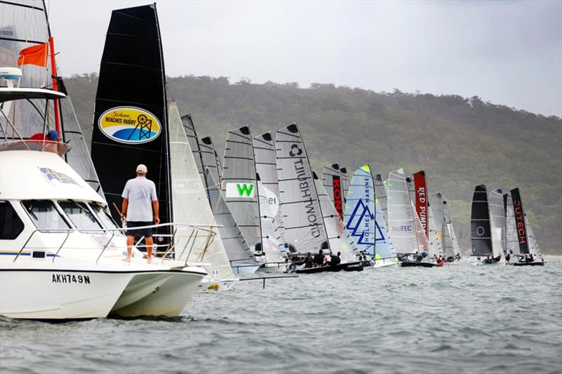 Race 3 packed start line - Australian 16ft and 13ft Skiff Championships, day 2 - photo © Mark Rothfield