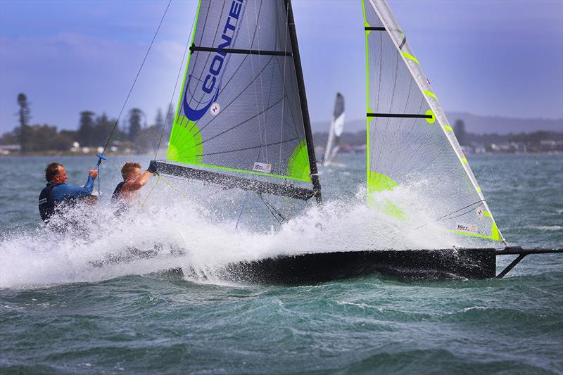 Contender 2nd in Race 7 on day 4 of the Red Pumps 16ft Skiff Australian Championships 2021-22 photo copyright Mark Rothfield taken at Belmont 16ft Sailing Club and featuring the 16ft Skiff class