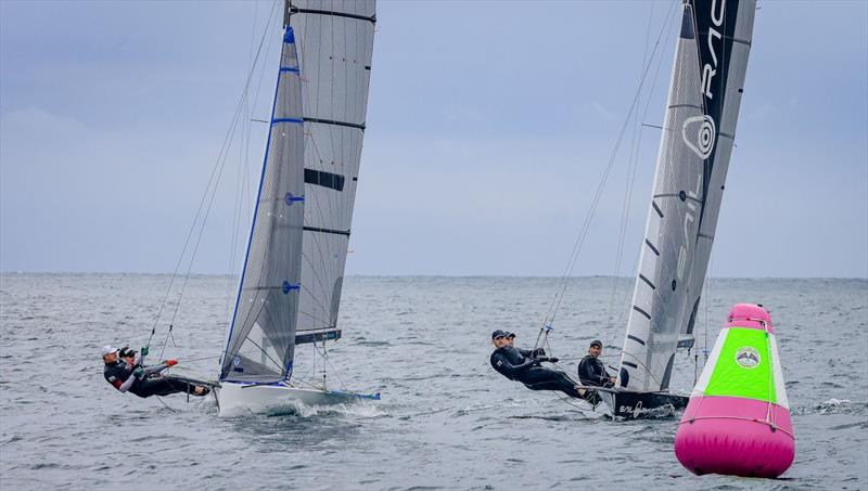 Sail Racing - Felix Grech takes the win Heat 5 from Fluid photo copyright Sail Media taken at Manly 16ft Skiff Sailing Club and featuring the 16ft Skiff class