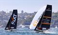 Sixt leads The Kitchen Maker on the ong spinnaker run back to the finish - 18ft Skiff NSW Championship 2024 © SailMedia