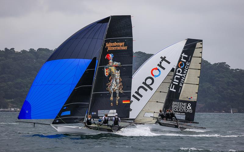 Germany's Black Knight and defending champion Finport Finance at the Giltinan worlds in Sydney photo copyright SailMedia taken at Australian 18 Footers League and featuring the 18ft Skiff class