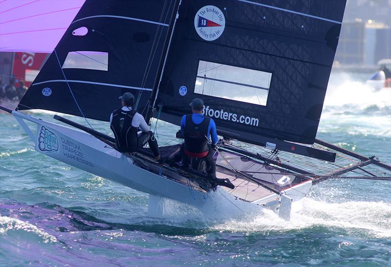 Dave Hayter drives Big Foot hard  photo copyright Frank Quealey taken at Australian 18 Footers League and featuring the 18ft Skiff class