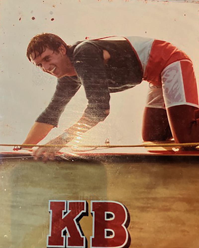 Kevin, sorting out the problems he made during his first ever sail on an 18ft skiff - in the bow of KB during the 1970s photo copyright Kevin Wadham taken at Australian 18 Footers League and featuring the 18ft Skiff class