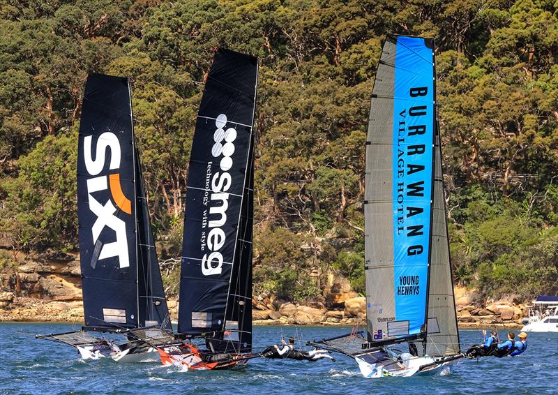 Three of the teams in close contests at the NSW titles - 18ft Skiff NSW Championship 2024 photo copyright SailMedia taken at Australian 18 Footers League and featuring the 18ft Skiff class