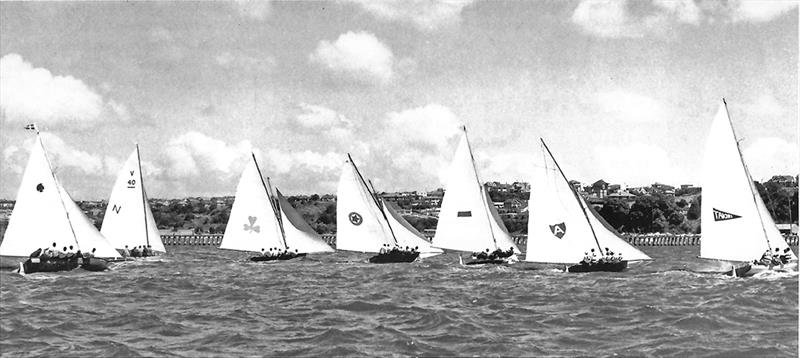 Race start at the 1950 Worlds in NZ - JJ Giltinan 18ft Skiff Championship - photo © Wayne Pascoe Collection