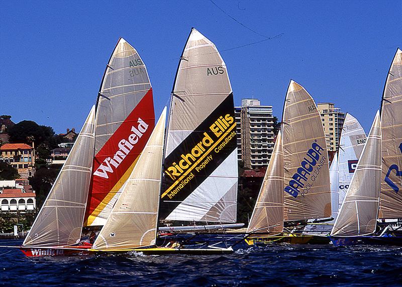 Winfield Racing at the start of a 1995 worlds race photo copyright Bob Ross taken at Australian 18 Footers League and featuring the 18ft Skiff class