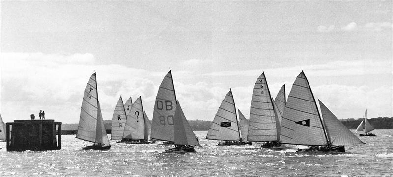 Start of Race 2 at the 1954 Worlds photo copyright Frank Donghi collection taken at Australian 18 Footers League and featuring the 18ft Skiff class