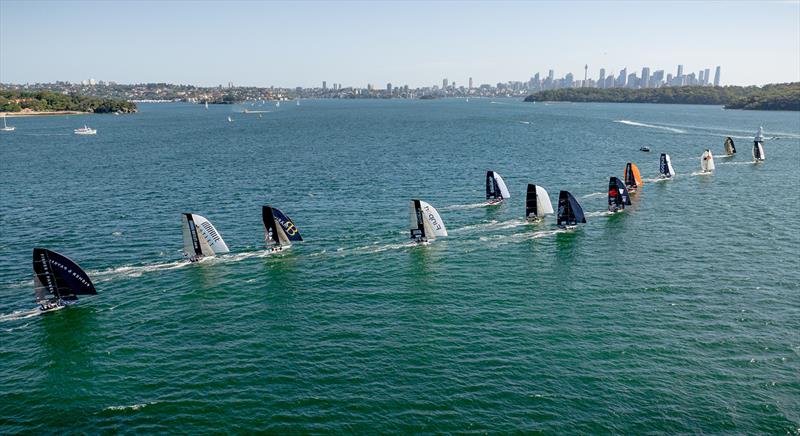 Scene from the live stream video coverage which goes worldwide photo copyright SailMedia taken at Australian 18 Footers League and featuring the 18ft Skiff class