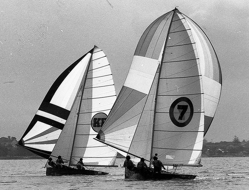 KB leads Color 7 during the 1978 World Championshiup sail-off on the Brisbane River - photo © Bob Ross