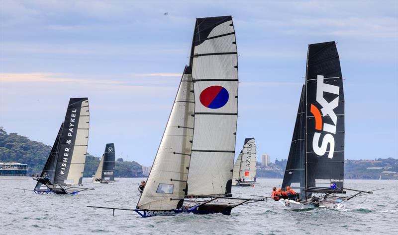 Leaders head to the first set of weather marks - 18ft Skiff SIXT Spring Championship Race 3 - photo © SailMedia