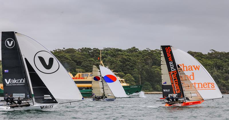 18ft Skiff NSW Championship Day 2 - Manly Ferry arrives at the wrong time for the leadersailMedia) - photo © SailMedia