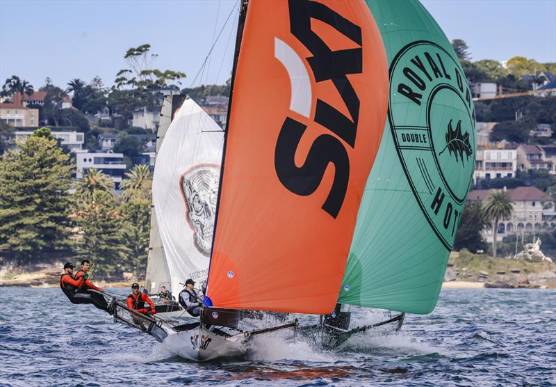 18ft Skiff NSW Championship Day 3 - Sixt leads a group to the bottom mark - photo © SailMedia
