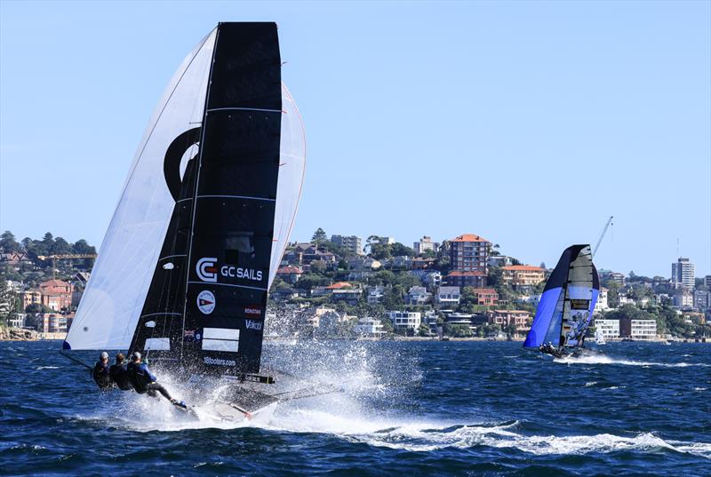 JJ Giltinan 18ft Skiff World Championship 2026 Race 9 - GC Sails chases Black Knight down the second spinnaker run - photo © SailMedia