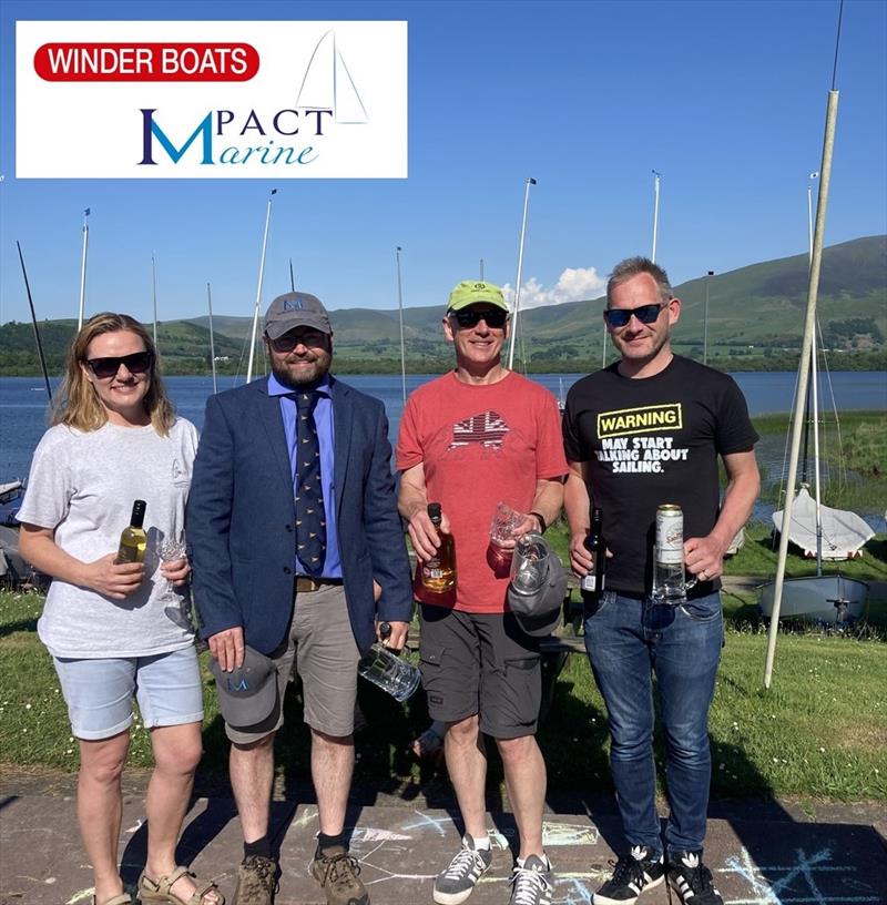 Bassenthwaite Solo Open prize winners (l-r) J Davenport 1st Lady, J Reekie 2nd, I Armstrong 1st, S Denison 3rd photo copyright Georgina Denison taken at Bassenthwaite Sailing Club and featuring the Solo class