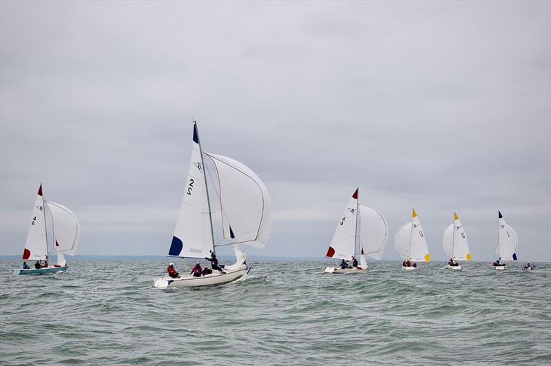 Fleet downwind under spinns - Susan Widmann Sinclair Women's Championship photo copyright Rick Bannerot / www.ontheflyphoto.net taken at Noroton Yacht Club and featuring the Sonar class