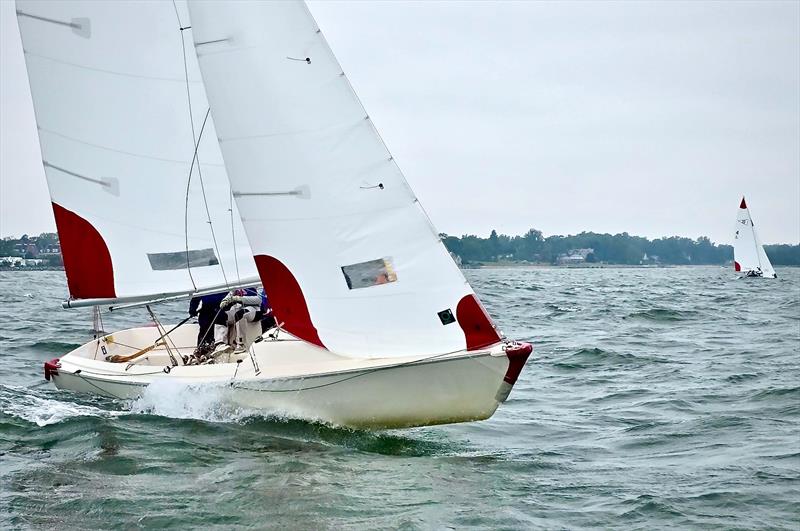 Mallory chasing Williams, opposite tacks - Susan Widmann Sinclair Women's Championship photo copyright Rick Bannerot / www.ontheflyphoto.net taken at Noroton Yacht Club and featuring the Sonar class