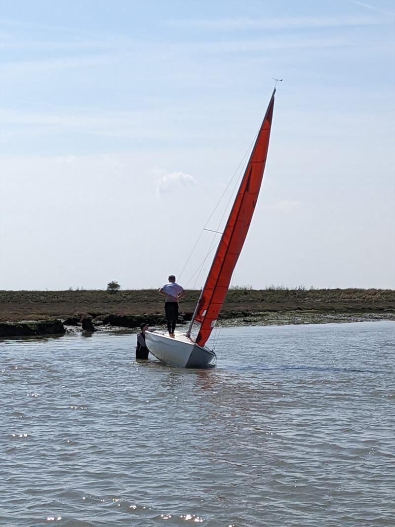 Flynn Davies going aground during the Squib Gold Cup 2022 photo copyright Squib Class taken at Royal Corinthian Yacht Club and featuring the Squib class