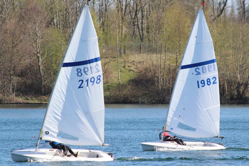Alan Bishop (2198) and Giles Therkelson-Smith (1982) battle it out in the final race of the Ripon Sailing Club Streaker Open photo copyright Graham Lamond taken at Ripon Sailing Club and featuring the Streaker class