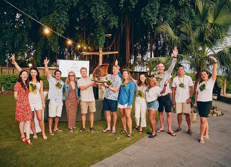 Winners are grinners - Crazy Horse and that splendid trophy - The South Pacific Superyacht Rendezvous photo copyright Matt Crawford taken at  and featuring the Superyacht class