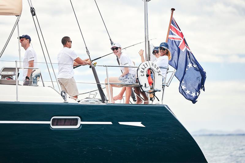 When there is no wind - throw out the fishing line. Manoa Rey(holding fishing rod) Tahiti Tourisme, Olivia Michel, Superyacht Gatherings PR photo copyright Matt Crawford taken at  and featuring the Superyacht class