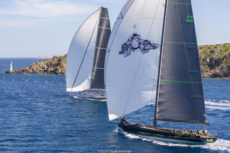 Anomaly and Morgana with gennakers hoisted at Capo Ferro, Giorgio Armani Superyacht Regatta 2025 - photo © YCCS / Studio Borlenghi