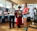 Nick Craig and Rach Rhodes, with the Right Worshipful Mayor of Hythe, Pauline Curran, win the Tasar Europeans 2026 at Hythe and Saltwood &copy; Liliana Reasor 