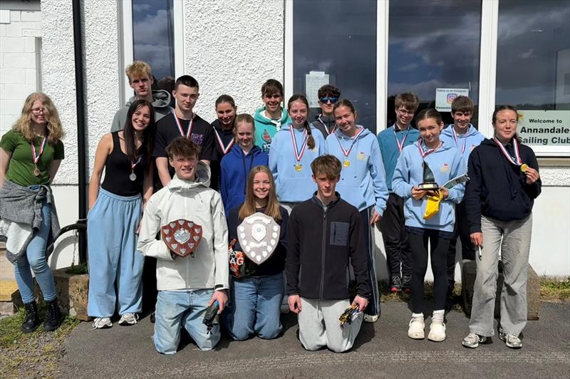 Competitors with winning team Finn Harris, Lucy Leyshon and Toby Iglehart (Dalbeattie High School 2) - Five Castles Schools Regatta at Annandale - photo © Ally Brown