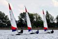 Ralph Hadley (3rd overall), Sam Dence (1st overall) and Charlie Weatheritt (4th overall) on a close reach to finish - South East Topper series at Island Barn for the Tom Howard Trophy © Chloe Tollit