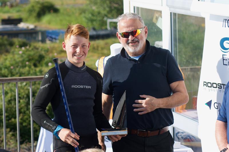 Eastern Area 5.3 Topper Championship Trophy presented to Harry Mitchell (Erith Yacht Club and King George SC) presented by Adrian Tebbutt, Commodore SBSC, during the Topper Eastern Area Championships at Snettisham Beach - photo © John Blackman Northwood