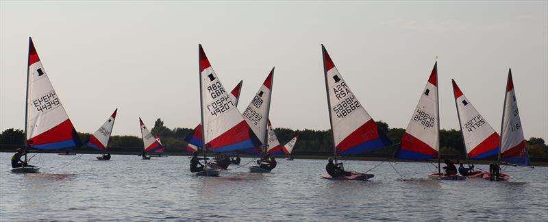 The fleet downwind during the Island Barn Topper Open photo copyright Kate Symons taken at Island Barn Reservoir Sailing Club and featuring the Topper class