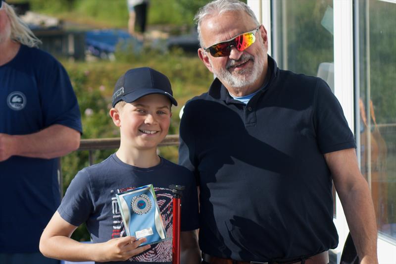 Eastern Area 4.2 Topper Championship Trophy presented to Toby Hailey (WOBYC) presented by Adrian Tebbutt, Commodore SBSC, Topper Eastern Area Championships at Snettisham Beach - photo © John Blackman Northwood