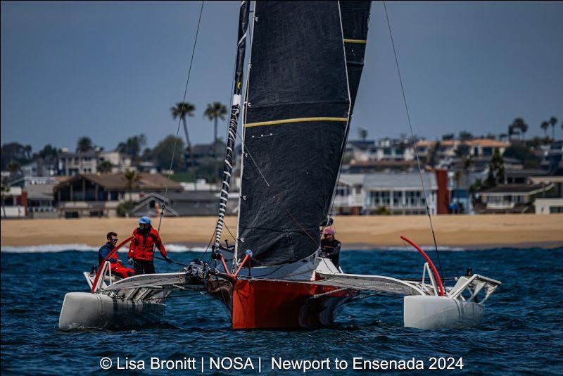 Taniwha, a Ferrier 32, at Friday's start.  They'd claim Fastest Elapsed Time honors and two trophies after temporarily losing a crewmember overboard photo copyright Lisa Bronitt / NOSA taken at  and featuring the Trimaran class