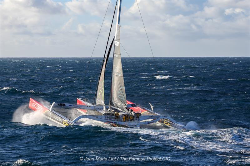 The Famous Project CIC, aboard the maxi trimaran IDEC SPORT, start their Jules Verne Trophy record attempt - photo © Jean-Marie Liot / The Famous Project CIC