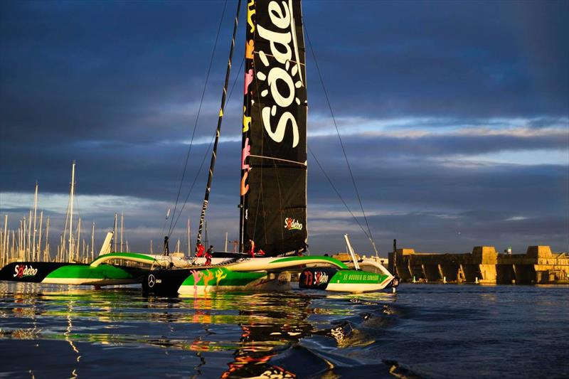 Sodebo Ultim 3 - leaves LOrient - Jules Verne Trophy record attempt - December 2024 - photo © Team Sodebo