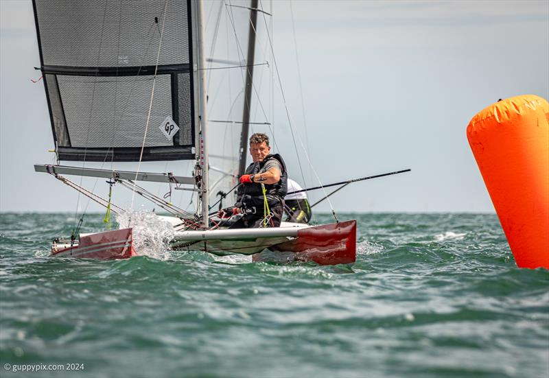 Dan Jarman's race face as he sails to a Championship win during the Unicorn and A Class Catamaran Nationals at Hayling Ferry SC - photo © Gordon Upton / www.guppypix.com