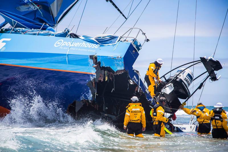 Team Vestas Wind aground on a reef on Cargados Carajos Shoals, Mauritius - photo © Brian Carlin / Team Vestas Wind / Volvo Ocean Race