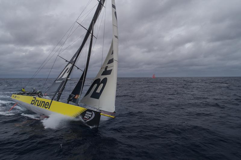 Leg 6 to Auckland, day 04 on board Brunel. Drone. Dongfeng 0,5 mile below. 10 February,  2018. - photo © Yann Riou / Volvo Ocean Race