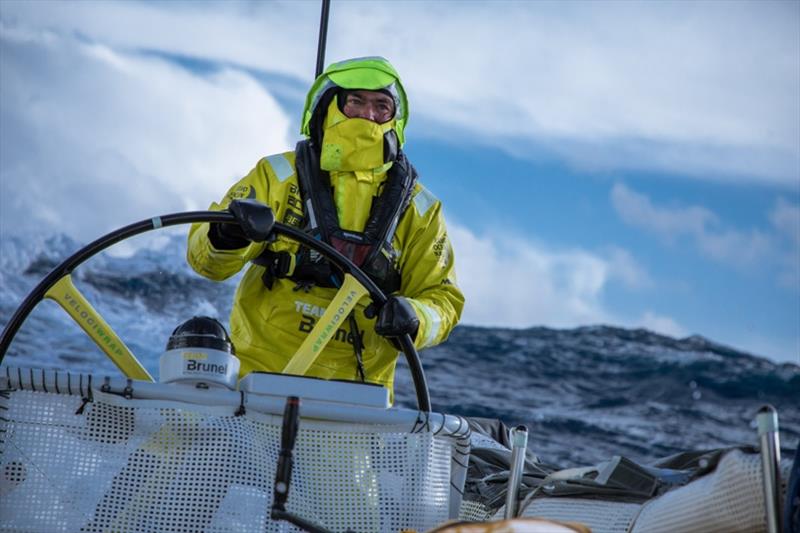 Volvo Ocean Race Leg 7 from Auckland to Itajai, day 10 on board Brunel. Bouwe Bekking driving in a big sea state photo copyright Yann Riou / Volvo Ocean Race taken at  and featuring the Volvo One-Design class