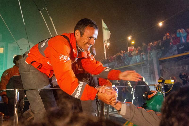 Groupama Sailing Team, skipper Franck Cammas from France, celebrates winning the Volvo Ocean Race 2011-12, after securing second place on leg 9 from Lorient, France to Galway, Ireland - photo © Ian Roman