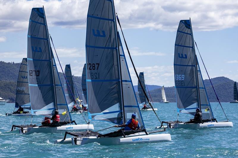 A dozen Wetas duked it out - Ocean Dynamics and Mount Gay Airlie Beach Race Week photo copyright Andrea Francolini / ABRW taken at Whitsunday Sailing Club and featuring the Weta class